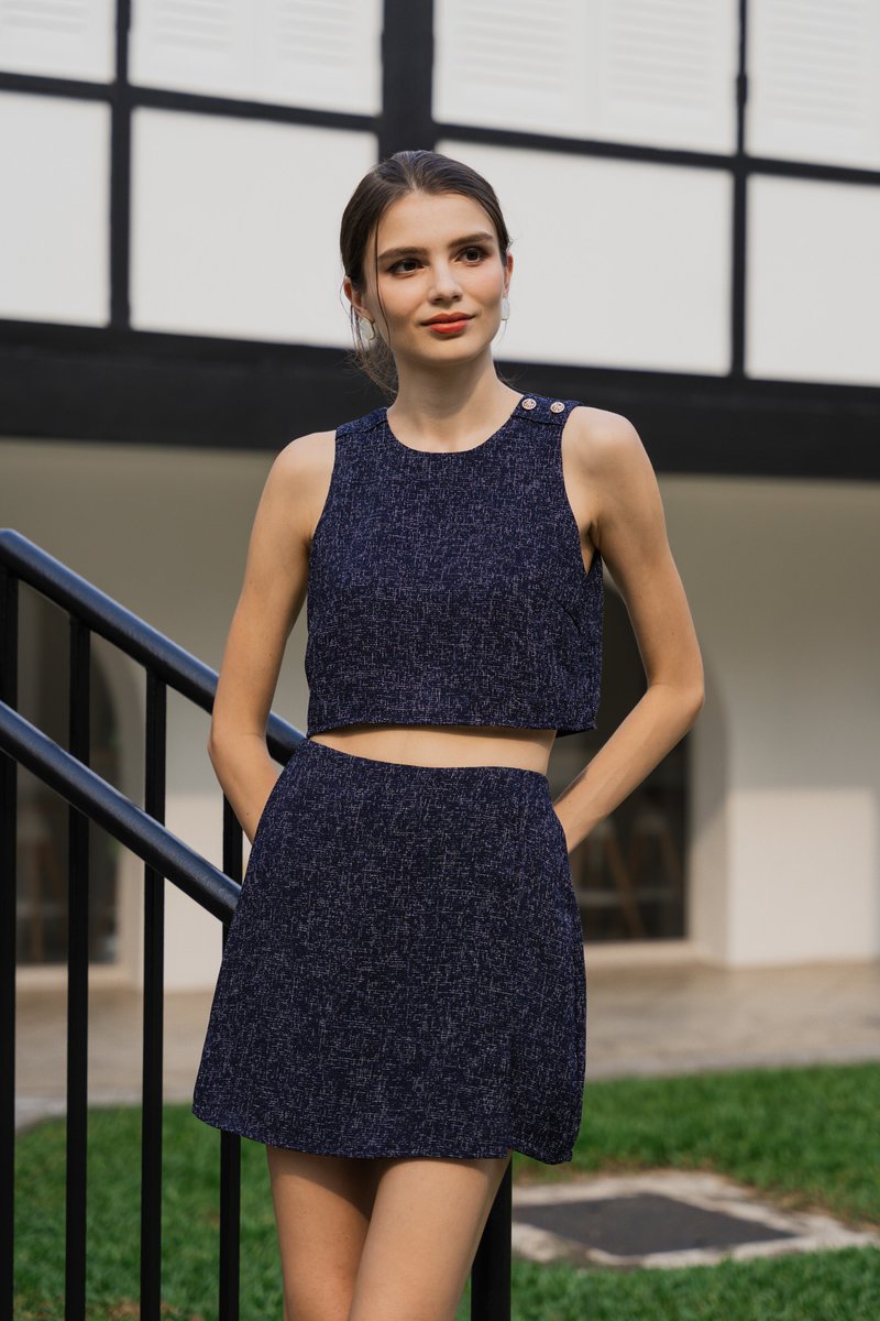 Yvette Tweed Overlap Skorts In Navy