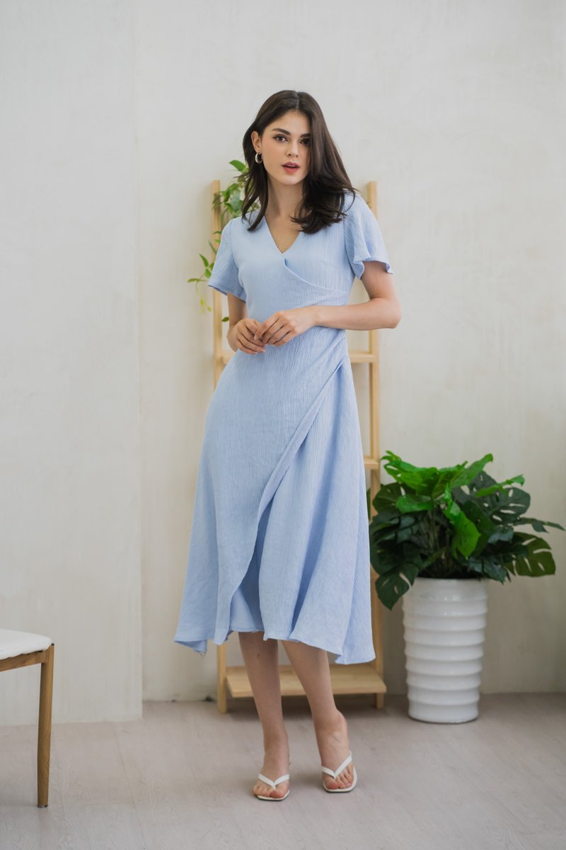 Gracie Side Ruched Wrap Maxi Dress In Blue (XS)