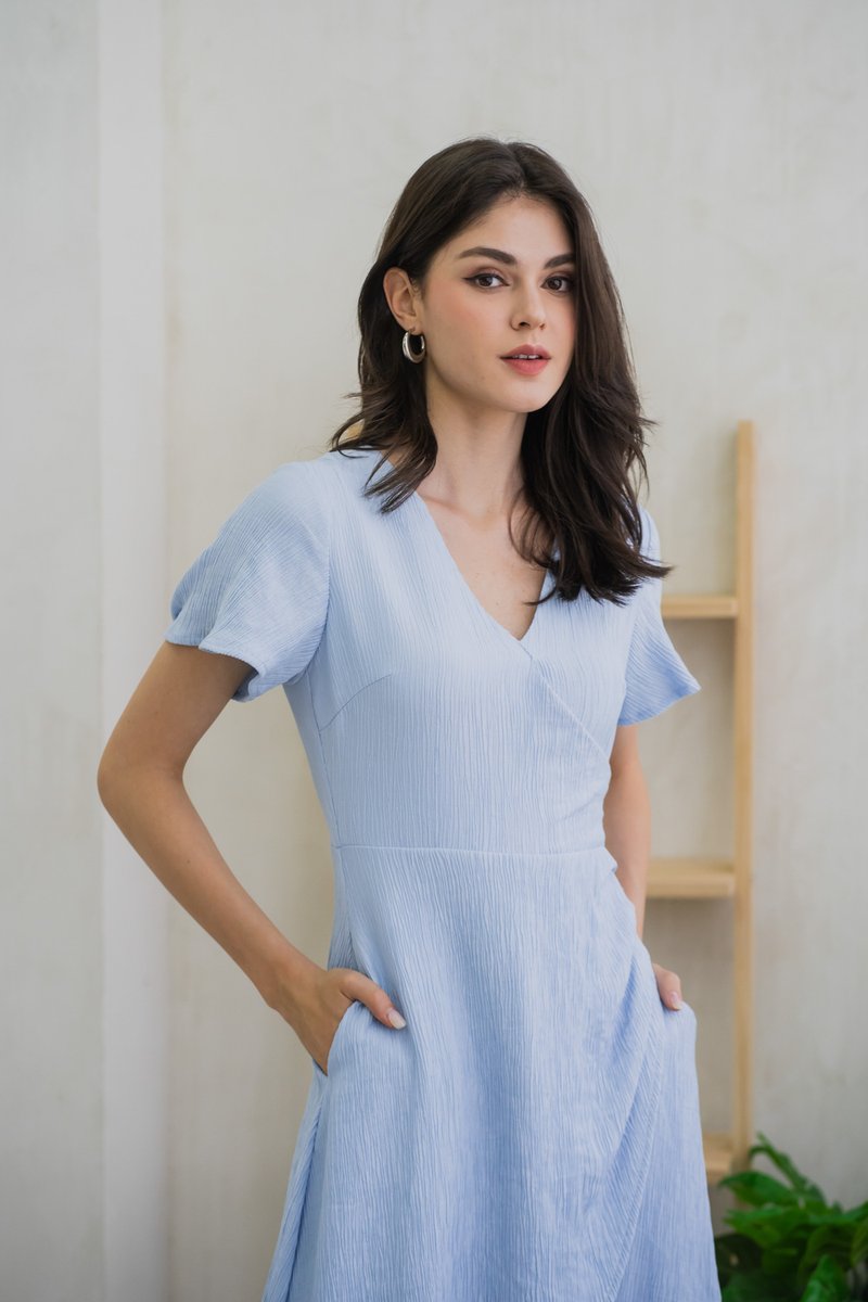 Gracie Side Ruched Wrap Maxi Dress In Blue (XS)