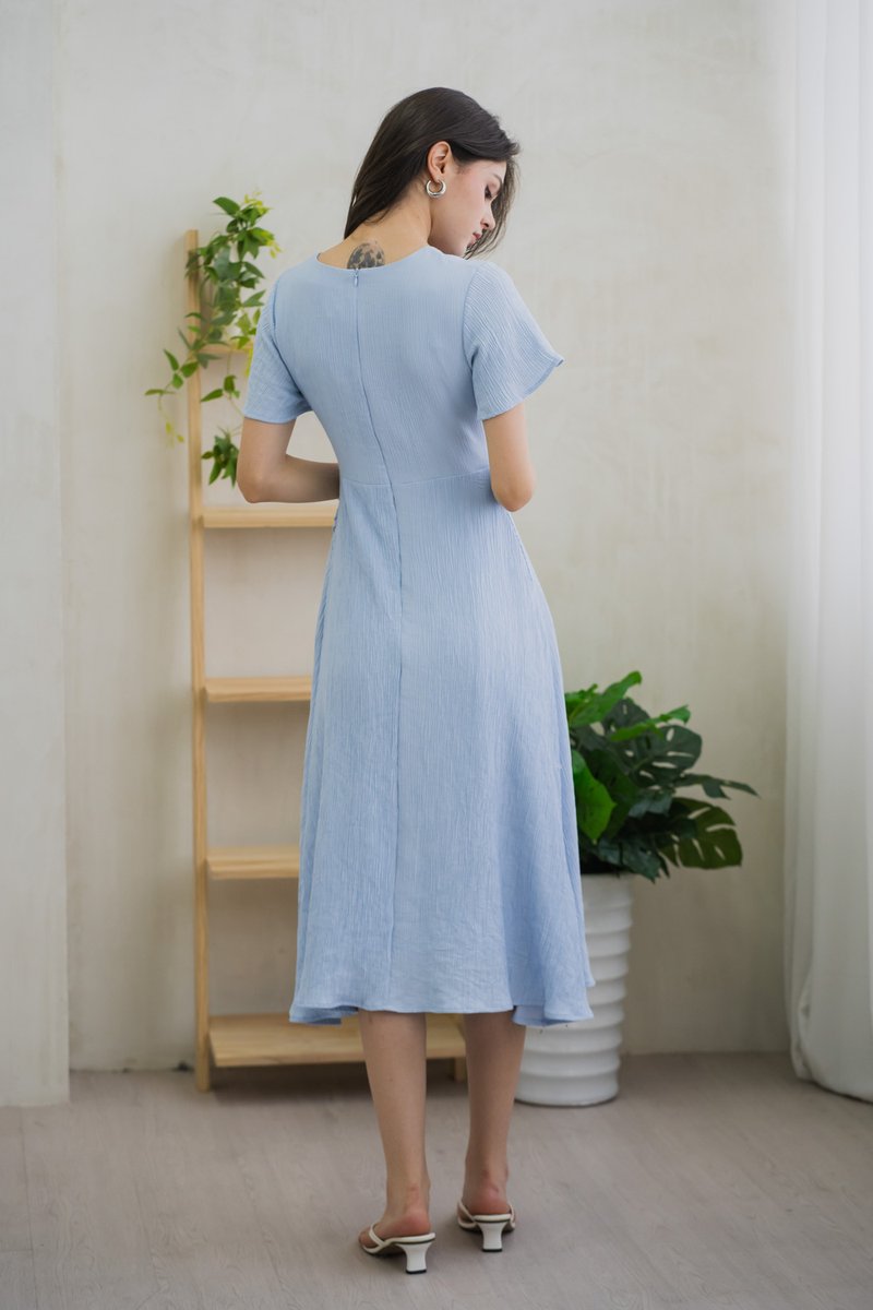 Gracie Side Ruched Wrap Maxi Dress In Blue (XS)