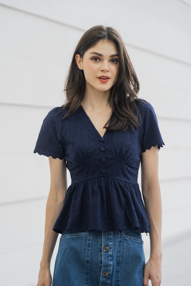 Layana Button Empire Babydoll Top In Navy (XS)
