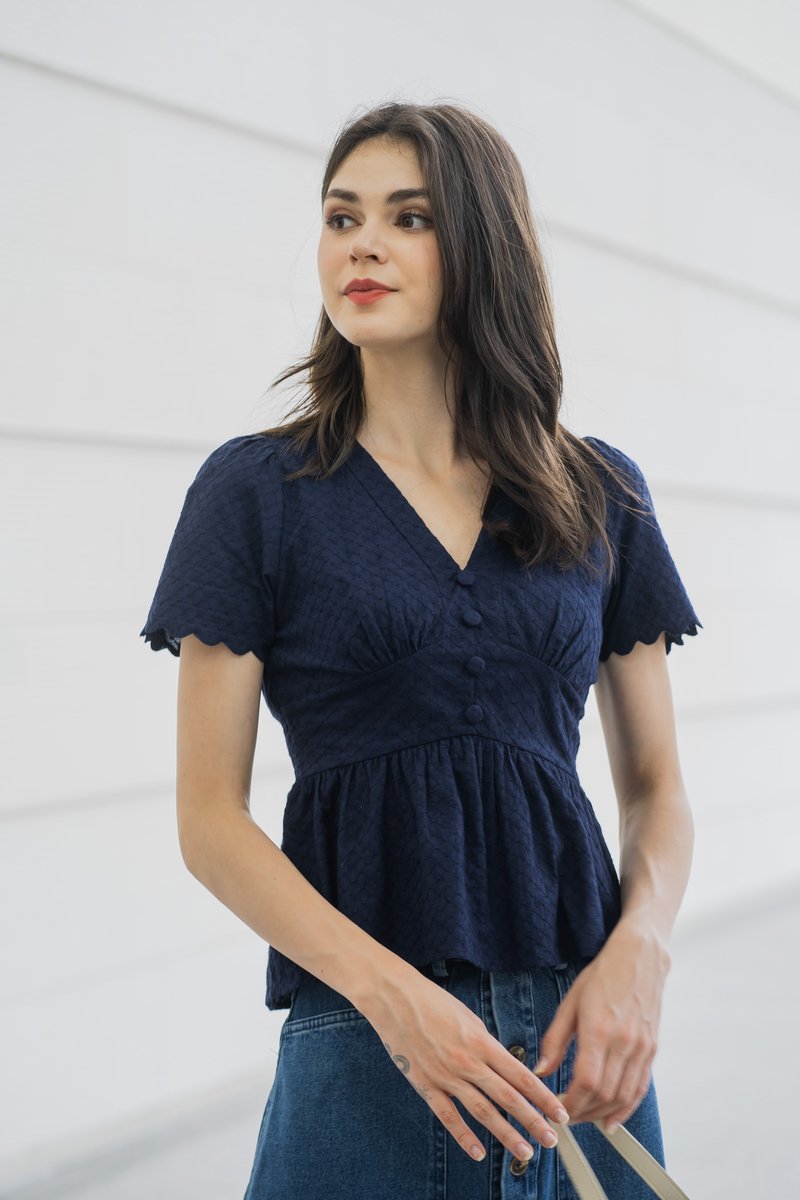 Layana Button Empire Babydoll Top In Navy (XS)