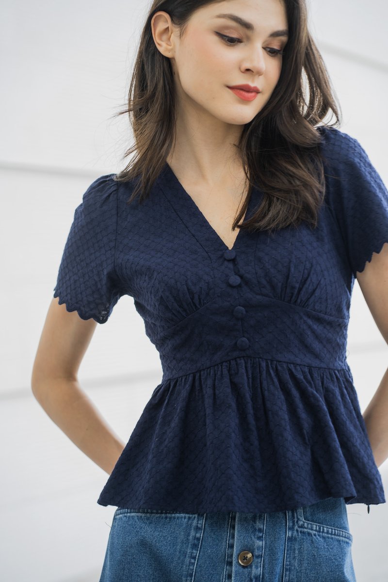 Layana Button Empire Babydoll Top In Navy (XS)