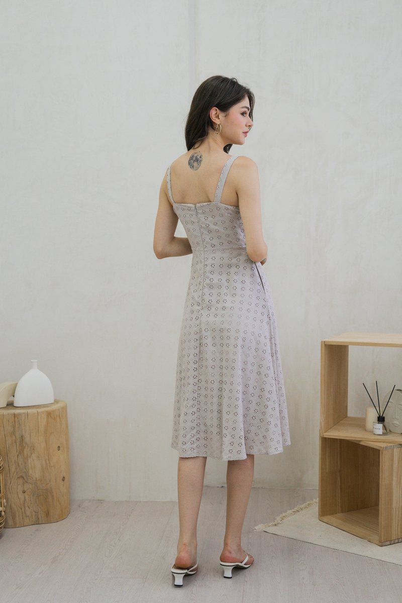 Zella Tie Ribbon Eyelet Midi Dress In Grey (XS)