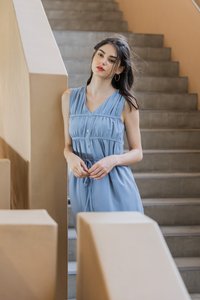 Rory Pleated Button Midi Dress In Blue (XL)