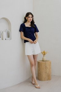 Louise Eyelet Ribbon Top In Navy (XS)