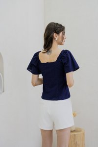 Louise Eyelet Ribbon Top In Navy (XS)