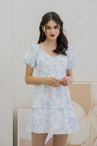 Emerie Porecelain Floral Dress In Blue (XS)