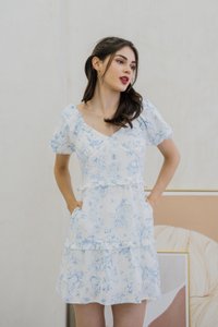 Emerie Porecelain Floral Dress In Blue (XS)
