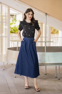 Kaiya Embroidered Ribbon Top In Black (XS)