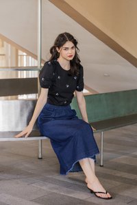 Kaiya Embroidered Ribbon Top In Black (XS)