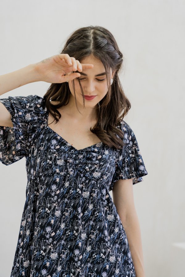 Cerese Printed Sweetheart Dress In Black (XS)