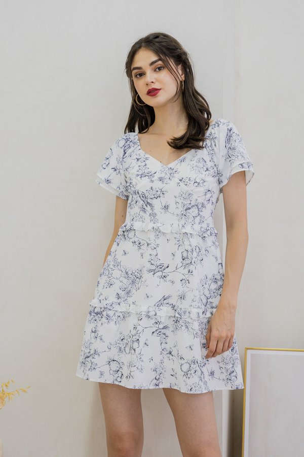 Emerie Porecelain Floral Dress In Black (XS)