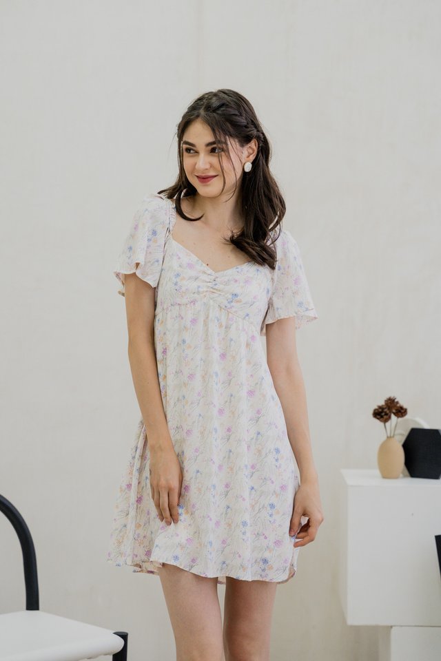 Cerese Printed Sweetheart Dress In Cream
