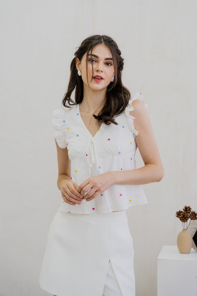 Vivianne Embroidery Hearts Top In White