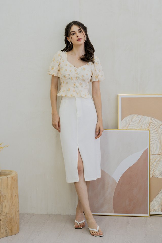 Emelda Embroidery Button Top In Cream (L)