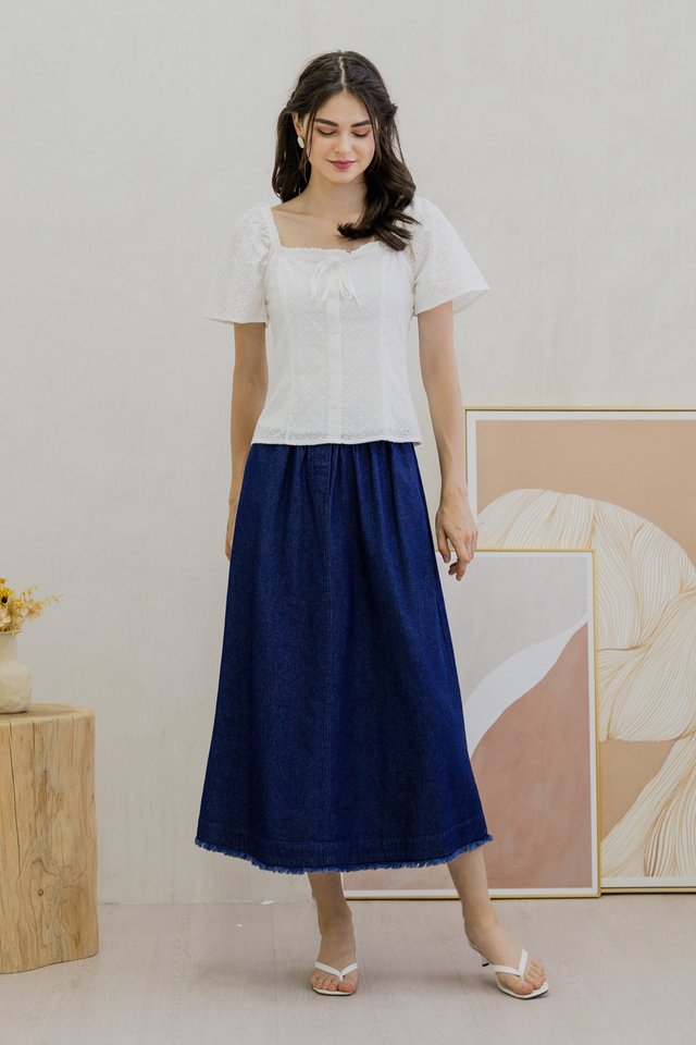 Louise Eyelet Ribbon Top In White