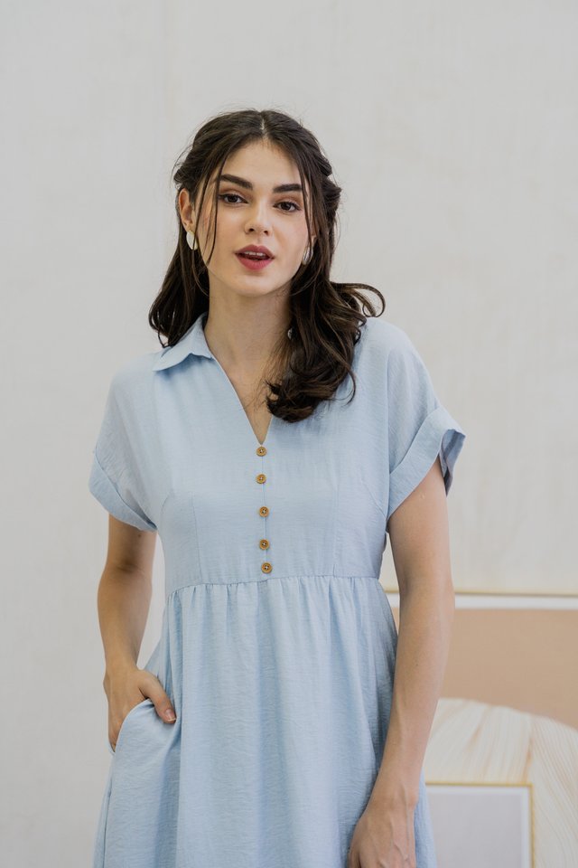 Galene Button Shirt Midi Dress In Blue (XS)