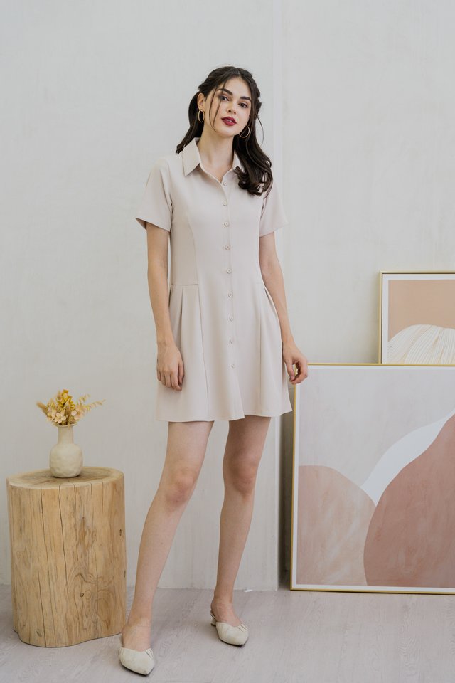 Madeline Button Shirt Dress In Sand (XS)