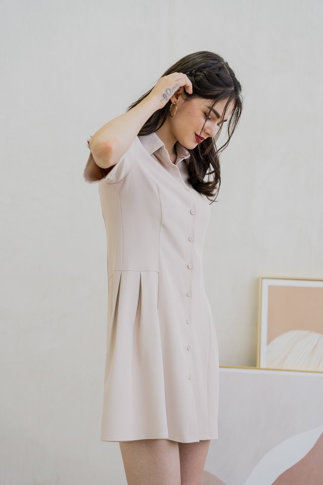 Madeline Button Shirt Dress In Sand (XS)