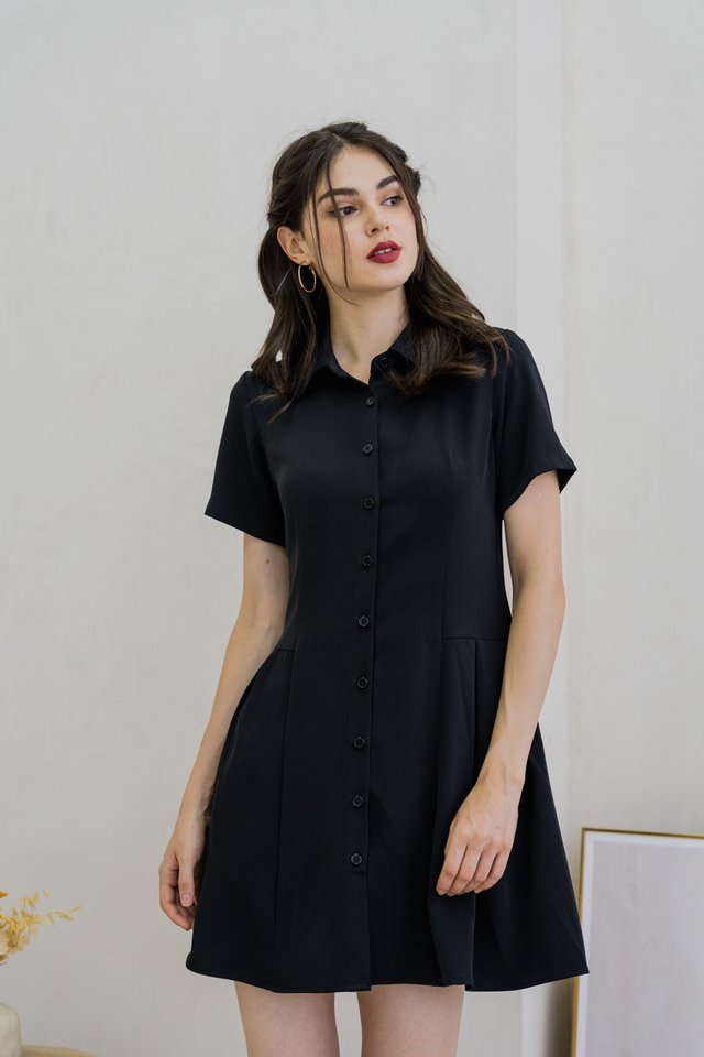 Madeline Button Shirt Dress In Black (XS)