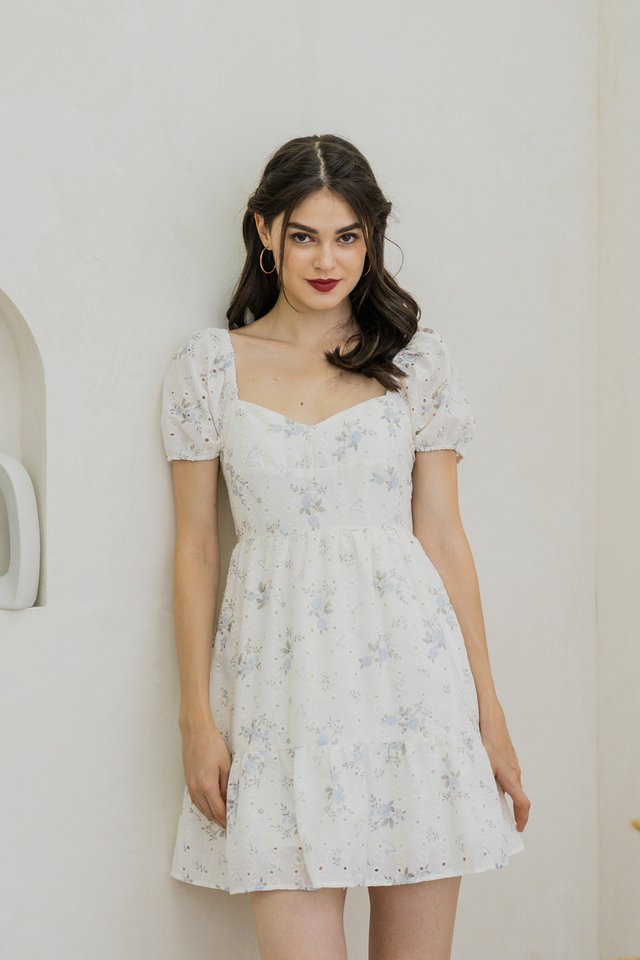 Alessia Eyelet Tiered Dress In White