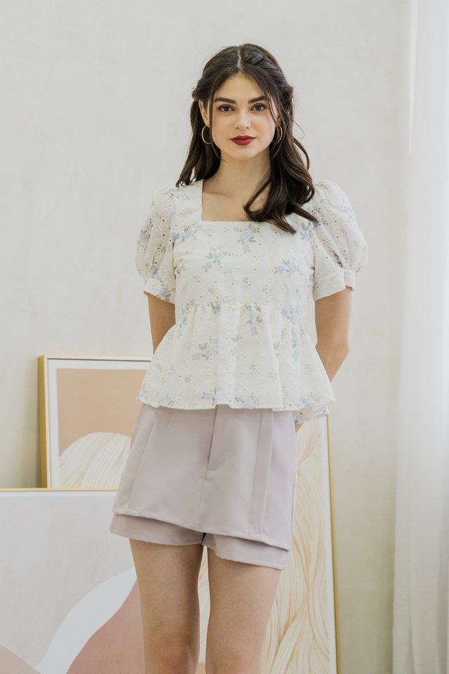Alessia Eyelet Babydoll Top In White