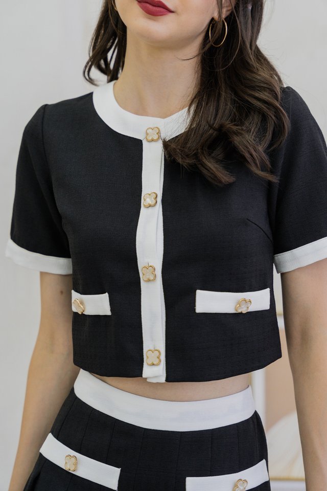 Emberly Clover Button Top In Black (XS)