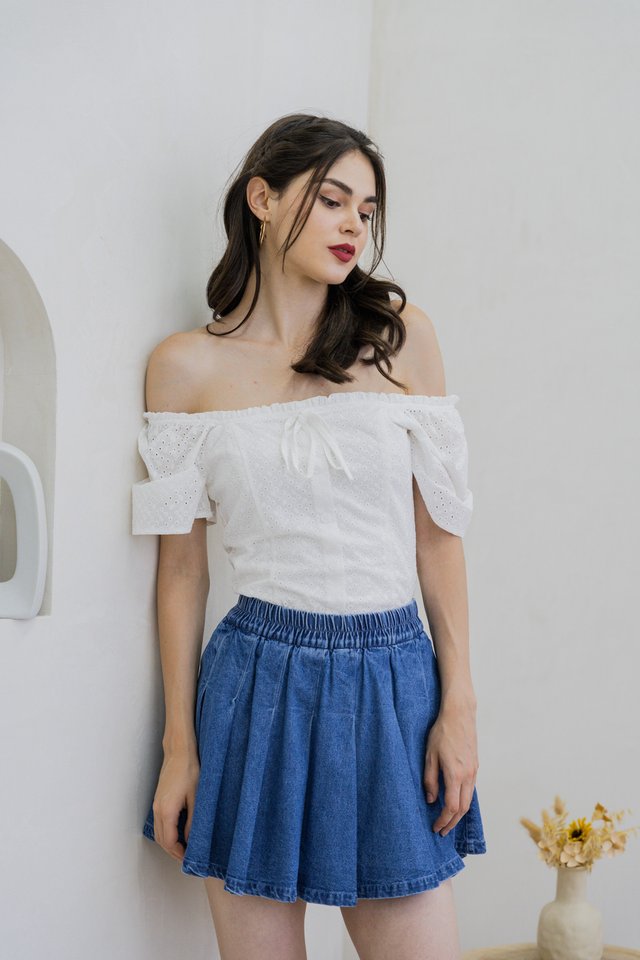 Kelsey Elastic Waist Denim Skort In Dark Wash