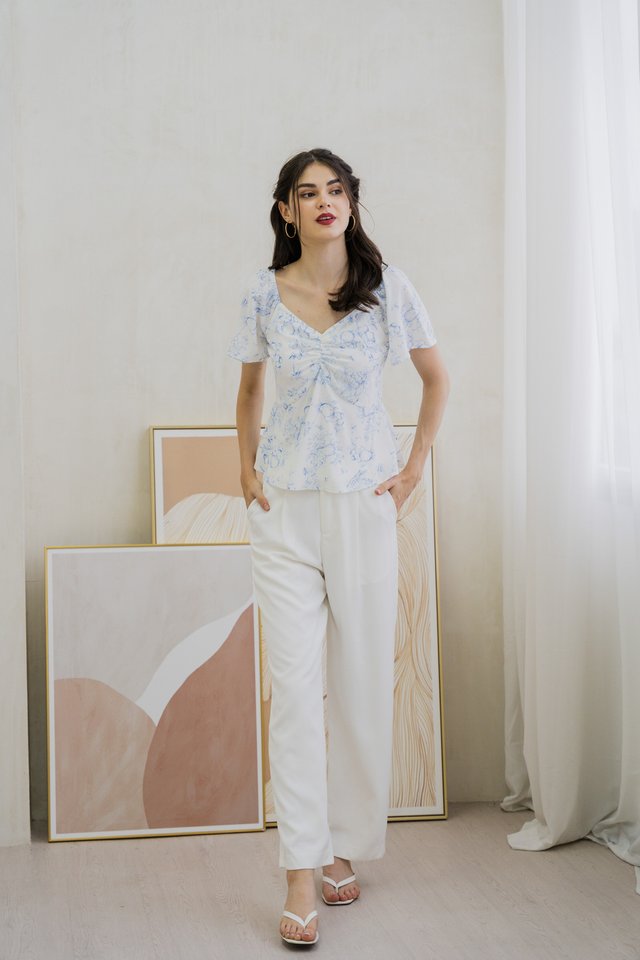 Emerie Porcelain Ruched Top In Blue (XS)