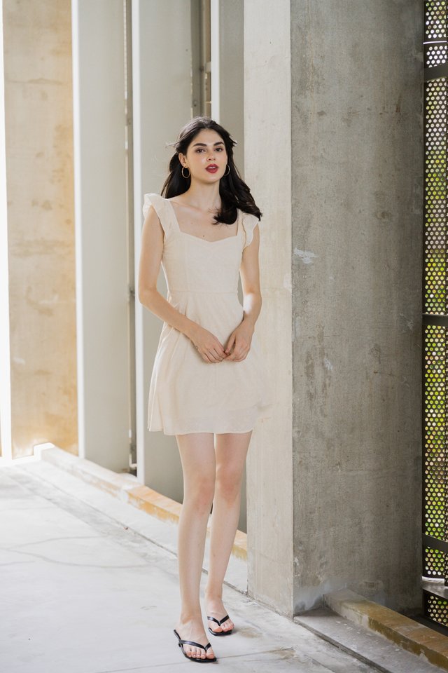 Avril Ribbon Embroidered Dress In Cream
