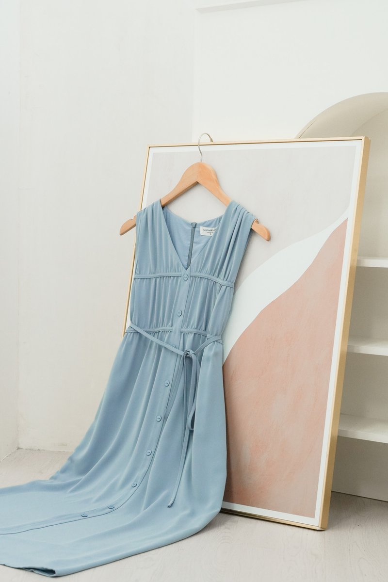 Rory Pleated Button Midi Dress In Blue (XL)
