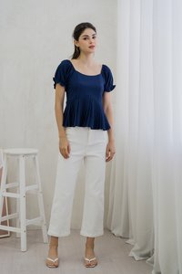 Luciana Textured Pleated Top in Navy (XS)