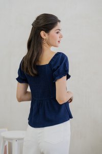 Luciana Textured Pleated Top in Navy (XS)