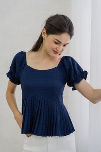 Luciana Textured Pleated Top in Navy (XS)
