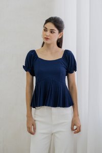 Luciana Textured Pleated Top in Navy (XS)