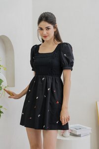 Brynn Mini Floral Embroidery Eyelet Dress In Black (XS)
