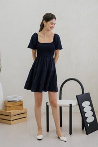 Sersha Smocked Tier Dress In Navy (XS)