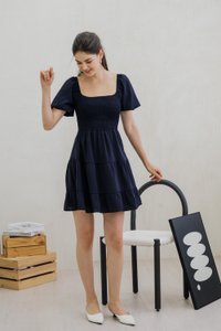 Sersha Smocked Tier Dress In Navy (XS)