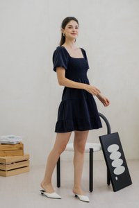 Sersha Smocked Tier Dress In Navy (XS)