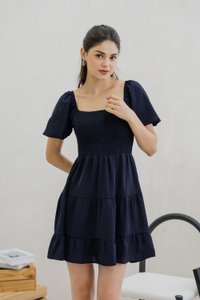 Sersha Smocked Tier Dress In Navy (XS)