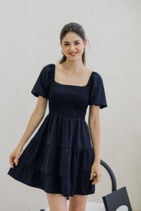 Sersha Smocked Tier Dress In Navy (XS)