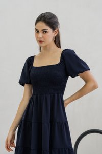 Sersha Smocked Tier Dress In Navy (XS)
