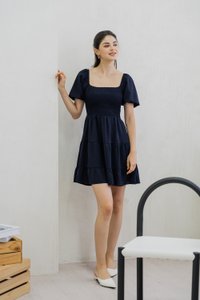 Sersha Smocked Tier Dress In Navy (XS)