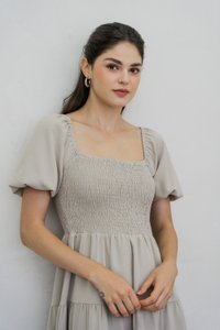 Sersha Smocked Tier Dress In Muted Sage (XS)