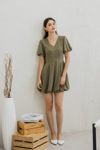 Belva Bubble Hem Dress In Olive (XS)