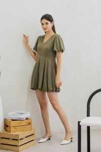Belva Bubble Hem Dress In Olive (XS)