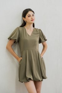 Belva Bubble Hem Dress In Olive (XS)