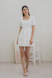 Brynn Mini Floral Embroidery Eyelet Dress In White (XS)