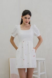 Brynn Mini Floral Embroidery Eyelet Dress In White (XS)
